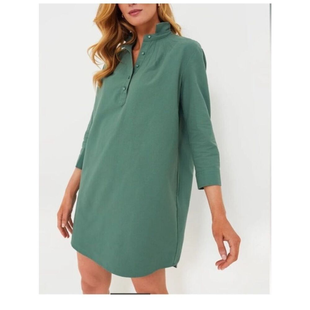 Pomander Place Tuckernuck Polly 3/4 Sleeve Mini Shirt Dress Green Medium